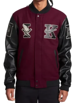 Nike Destroyer Maroon Wool Letterman Varsity Bomber Jacket For Mens