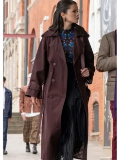 Only Murders in the Building S06 Mabel Mora Burgundy Trench Coat