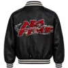 Opium × No Fear Black Leather Bomber Jacket Back View