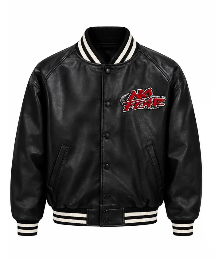 Opium × No Fear Leather Bomber Jacket Front View