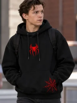 Order Great Power Spider Man Tom Holland Oversized Black Hoodie Sale
