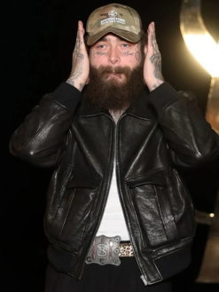 Paris-Fashion-Week-2026-Post-Malone-Black-Leather-Bomber-Jacket