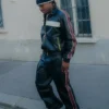 Paris Fashion Week Ademola Lookman Black Leather Tracksuit