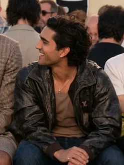 Paris Fashion Week Josh Heuston LV Brown Leather Bomber Jacket For Sale