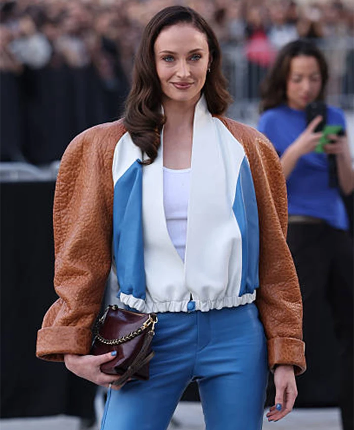 Paris-Fashion-Week-Sophie-Turner-Cropped-Leather-Jacket