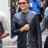 Paris Shopping Zendaya Black Leather Trench Coat