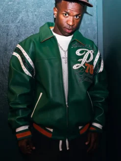 Pelle Pelle 78 Soda Club Vinícius Júnior Leather Green Bomber Jacket front view