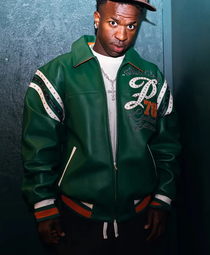 Pelle Pelle 78 Soda Club Vinícius Júnior Leather Green Bomber Jacket front view