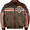 Pelle Pelle Authentic Original Racing Sport Brown Bomber Leather Jacket front view