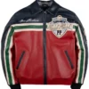 Pelle Pelle Authentic Racing Original Sport Red And Black Bomber Leather Jacket front view
