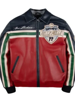 Pelle Pelle Authentic Racing Original Sport Red And Black Bomber Leather Jacket front view