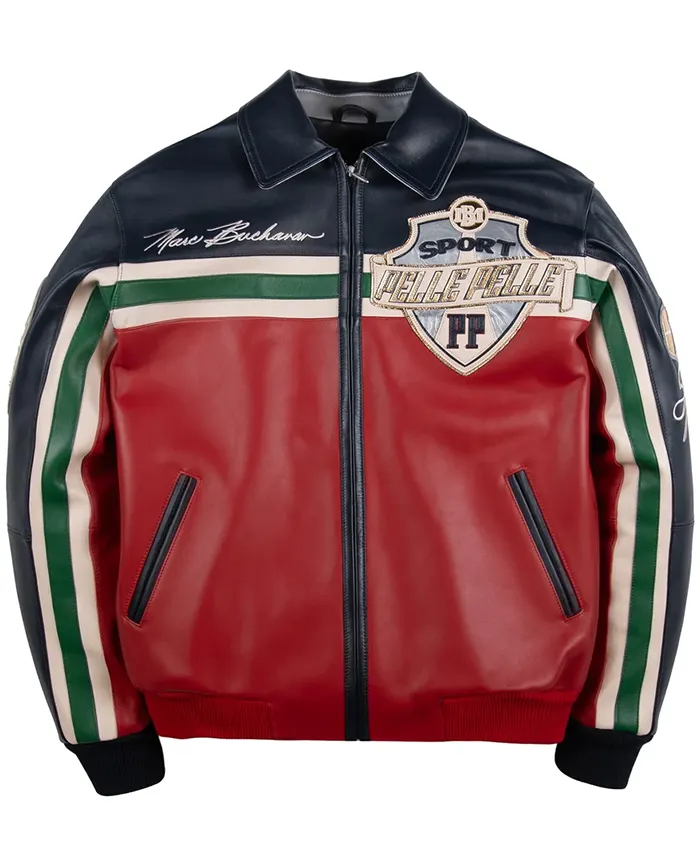 Pelle Pelle Authentic Racing Original Sport Red And Black Bomber Leather Jacket front view