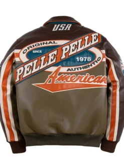 Pelle Pelle Original Authentic Racing Sport Brown Leather Bomber Jacket back view