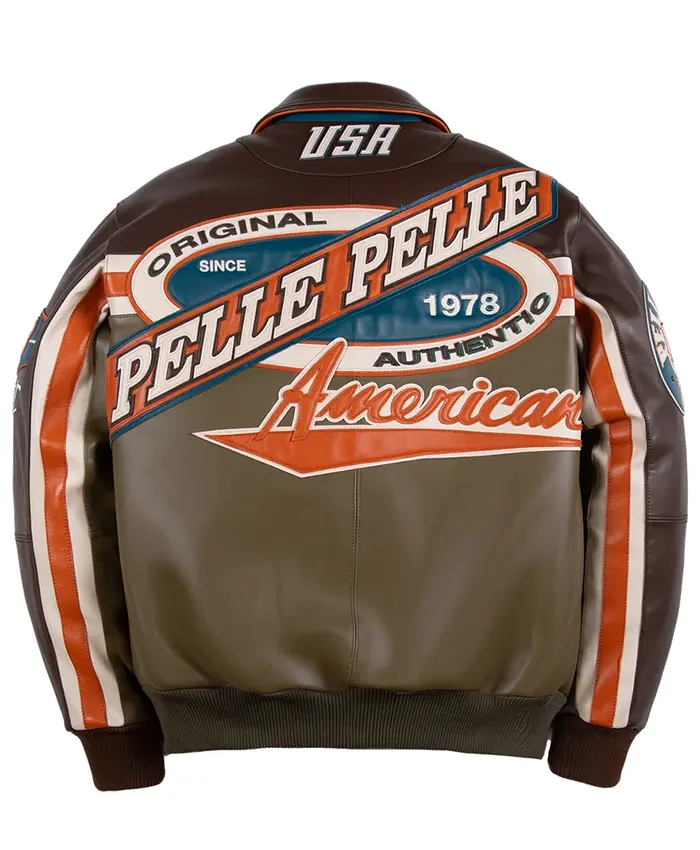 Pelle Pelle Original Authentic Racing Sport Brown Leather Bomber Jacket back view