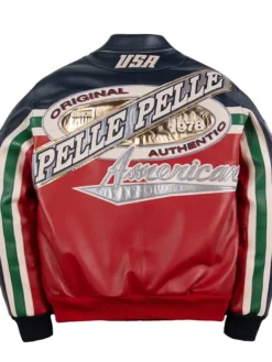 Pelle Pelle Original Authentic Racing Sport Red And Black Leather Bomber Jacket back view