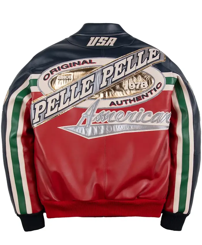 Pelle Pelle Original Authentic Racing Sport Red And Black Leather Bomber Jacket back view