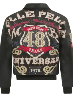 Pelle Pelle Unrivaled 48 Anniversary Polo G Black Leather Bomber Jacket back view