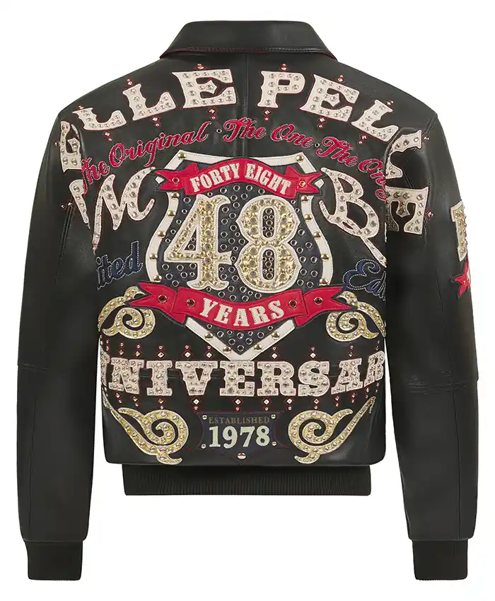 Pelle Pelle Unrivaled 48 Anniversary Polo G Black Leather Bomber Jacket back view