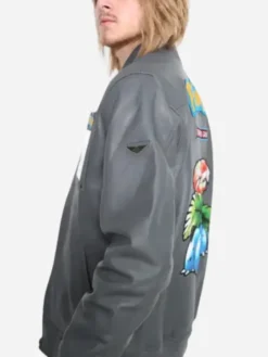 Pokemon Venusaur 2026 Grey Tropical Bloom Toad Bomber Leather Jacket side view