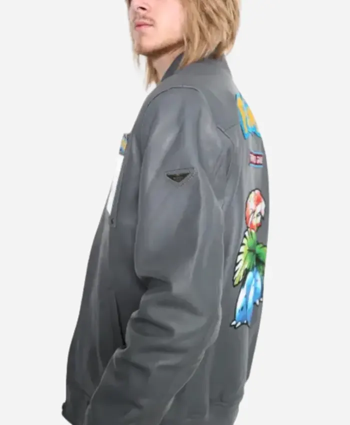Pokemon Venusaur 2026 Grey Tropical Bloom Toad Bomber Leather Jacket side view