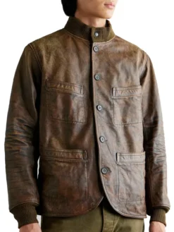 RRL Parkhurst Brown Distressed Leather Jacket for men