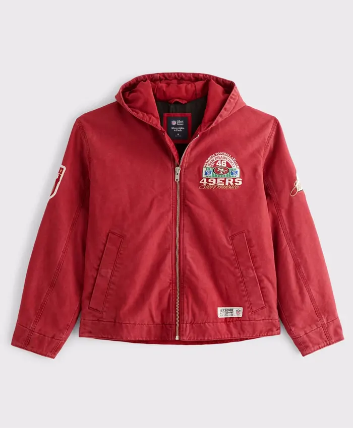 San Francisco 49ers Abercrombie Fitch Workwear Hooded Bomber Jacket