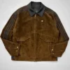 Shop Adidas Originals Refined Luxe Suede Leather Dark Brown Jacket front view