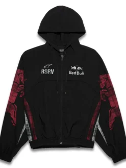 Shop Alpinestars RSRV x Red Bull Black Fleece Hooded Track Jacket front view