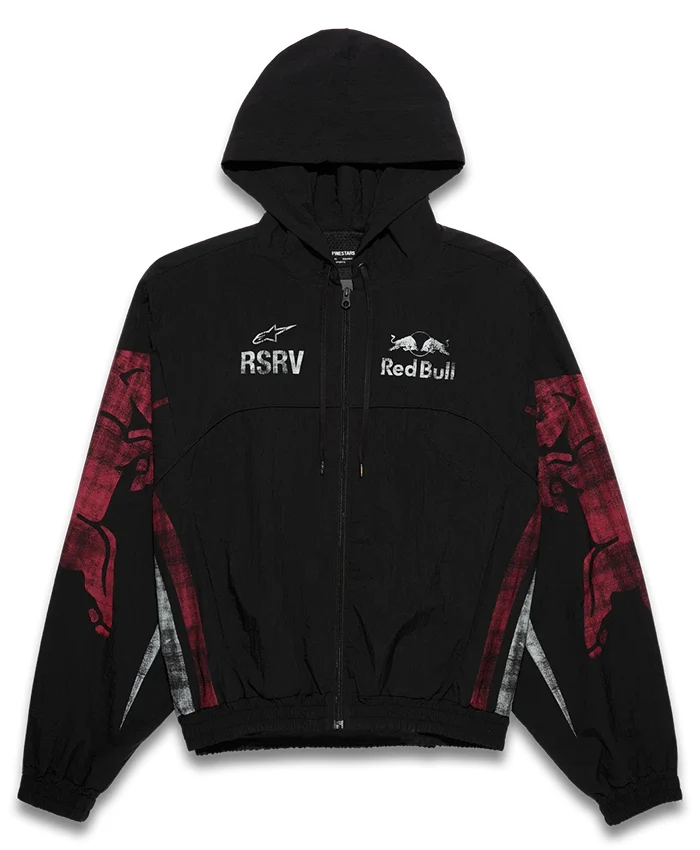Shop Alpinestars RSRV x Red Bull Black Fleece Hooded Track Jacket front view