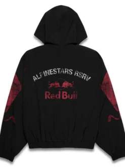 Shop Alpinestars RSRV x Red Bull Black Hooded Fleece Track Jacket back view