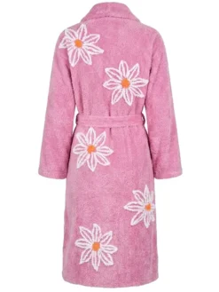 Shop Fluffy Falling Daisies Chenille Pink Terry Towel Bathrobe back view
