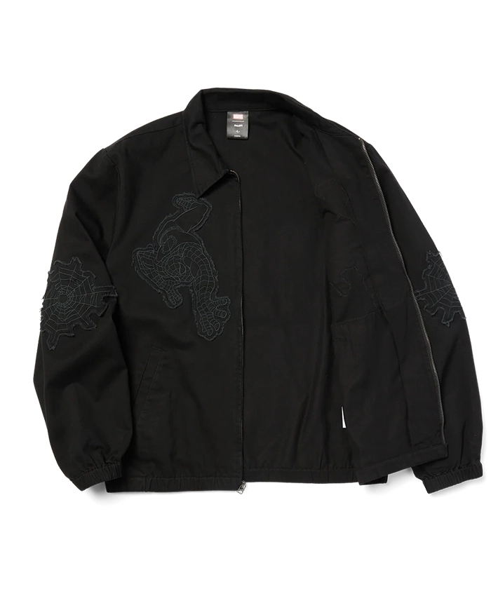 Shop-Huf-x-Spider-Man-Black-Cotton-Patches-Work-Jacket