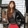 Shop K-Pop LISA x Von Dutch Hollywood Black Leather Bomber Jacket With Hood