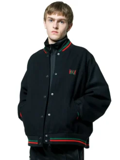 Shop Needles x A Tribe Called Quest Black Bomber Letterman Varsity Jacket For Men