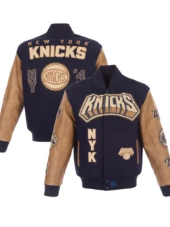 Shop New York Knicks JH Design Wool Leather Full-Snap Varsity Jacket at Discounted Price