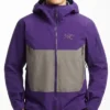 Shop Now Arc’teryx Sabre Purple Hooded Rain Polyester Jacket front view