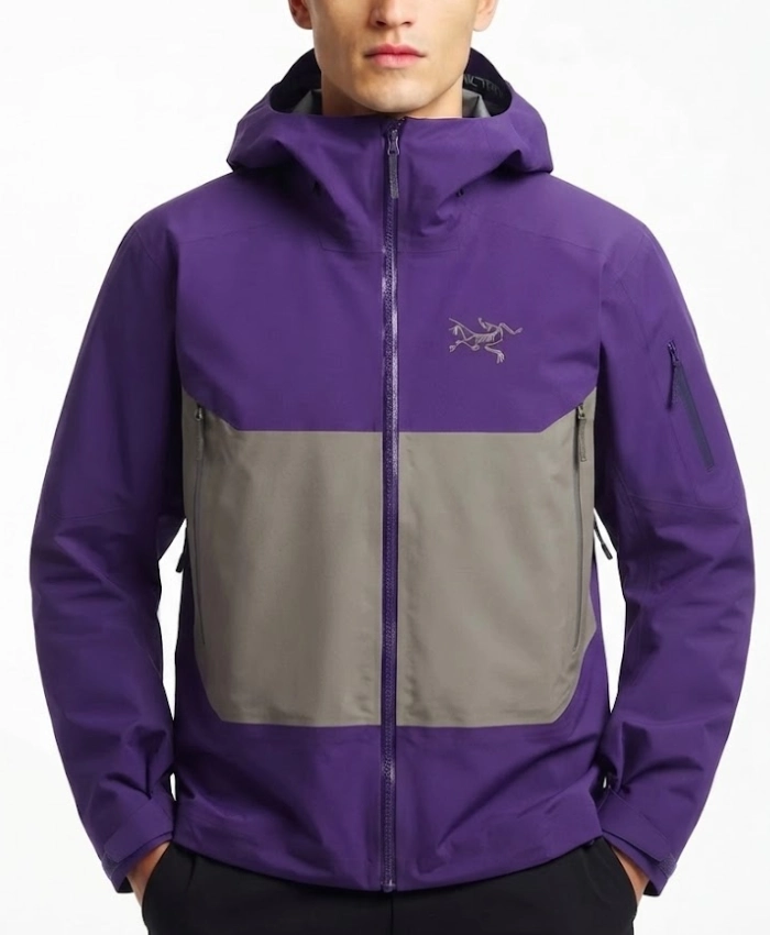 Shop Now Arc’teryx Sabre Purple Hooded Rain Polyester Jacket front view