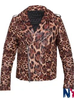 Shop Now Biker Genuine Leather Leopard Print Jacket For Men And Women front view