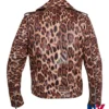 Shop Now Leopard Print Biker Genuine Leather Jacket For Men And Women back view