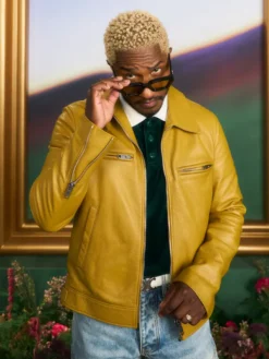 Shop Now Scott Evans Culturecon Yellow Biker Leather Jacket at Discounted Price