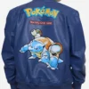 Shop Pokemon Armored Water Turtle 2026 Blue Leather Bomber Jacket back view