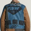 Shop Premium E Oversized Utility Flap Pocket Blue And Brown Denim Jacket back view