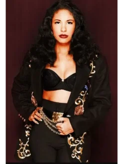 Singer-Selena-Quintanilla-embroidery-Black-Long-Coat
