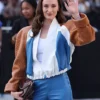 Sophie-Turner-Paris-Fashion-Week-2026-White-and-Blue-Panel-Cropped-Leather-Jacket