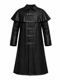 Steampunk Fisherman Halloween Cosplay Black Leather Trench Coat For Sale