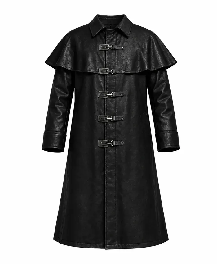 Steampunk Fisherman Halloween Cosplay Black Leather Trench Coat For Sale