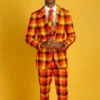 Thanksgiving Orange Plaid Suit For Men