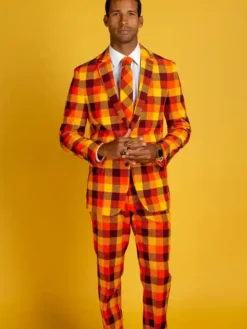 Thanksgiving Orange Plaid Suit For Men