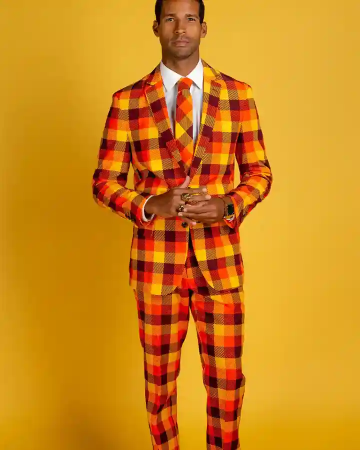 Thanksgiving Orange Plaid Suit For Men