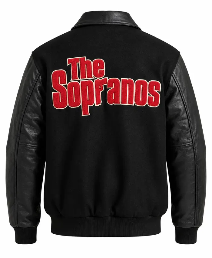 The Sopranos Logo Black Varsity Jacket Back View
